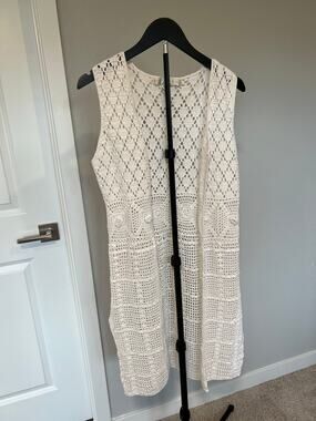 Bette Paige Crochet Sleeveless Duster Cardigan Boho Festival Cottagecore Vest